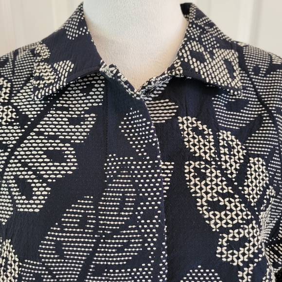 J. McLaughlin Womens Navy Blue And White Hester Raffia Palm Leaf Jacket Size XL - Picture 6 of 13